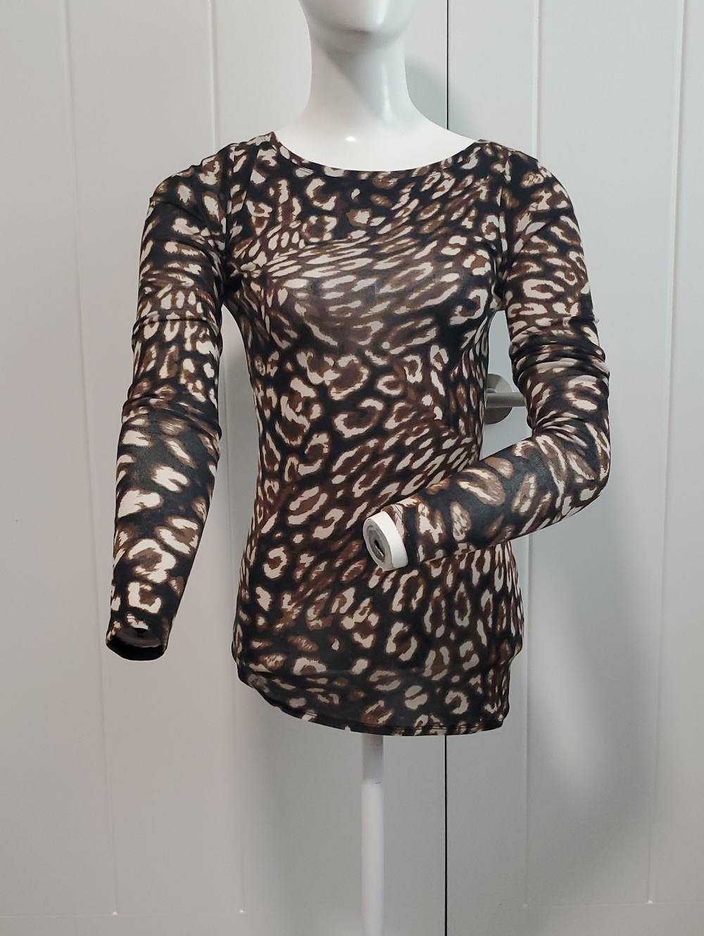 BCBGMaxAzria Long Sleeve Leopard Print Top in Brown and Cream